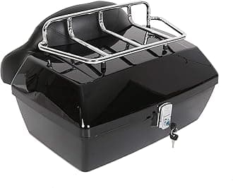 Black Motorcycle Luggage Trunk Compatible with Harley Honda Yamaha Suzuki Cruiser Motorcycle Luggage Tour Trunk Tail Box with Top Rack Backrest