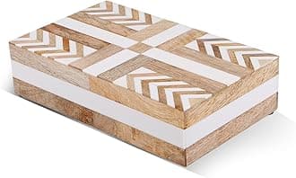 Handicrafts Home White Decorative Storage Box with Lid Wood Remote Control Box Coffee Table Storage Box Remote Holder for Living Room Decor – Resin Inlay Patisserie Adorn Collection- 8x5x2