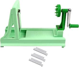 - Vollum Japanese Turning Vegetable Spiralizer, Veggie Spiralizer For Fresh Zucchini, Squash, Butternut Squash with 1 Straight-Edged Blade and 3 Serrated Blades Multiple