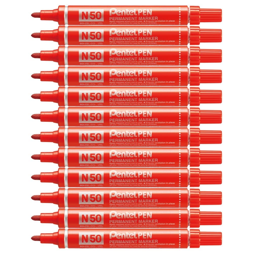 N50 Permanent Marker Bullet Tip 1.5-2mm Line Red Ref N50-B [Pack of 12]