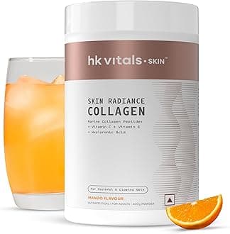 HealthKart hk vitals Skin Radiance Collagen Powder, Marine Collagen (Orange, 400 g), Collagen Supplements for Women & Men with Biotin, Vitamin C, E, Sodium Hyaluronate, for Healthy Skin, Hair & Nails
