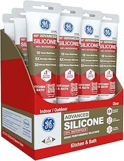 Advanced Silicone Caulk for Kitchen & Bathroom, Clear, 2.8 fl oz Tube, 12 Pack - 100% Waterproof Silicone Sealant, 5X Stronger Adhesion, Shrink & Crack Proof