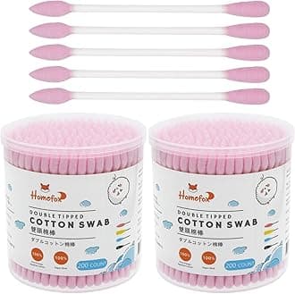 Pink Cotton Swabs Precision Pointed - 400 Count Pointy Cotton Buds Double Side Tightly Wrapped Cotton Tips Paper Stick Organic Soft Gentle Lint-Free Cruelty-Free, Pointy & Round (Pink)