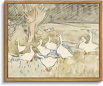 Framed Vintage Nursery Wall Decor, Farmhouse Duck Decor Art Prints for Bedroom, Rustic Animal Illustration Canvas Painting, Vintage Bathroom Wall Art Prints Cute Duck Decorations for Home (9"x11")