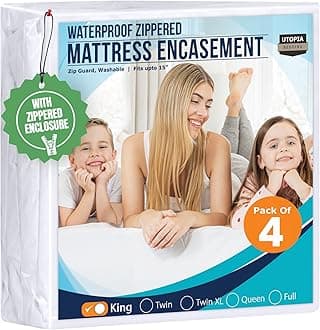 King Size Mattress Protector Waterproof 4 Pack, Premium 200 GSM Terry Mattress Cover, Soft & Breathable Bed Cover, Fitted Sheet Style Stretchable Deep Pockets 17" by Utopia Bedding (White)