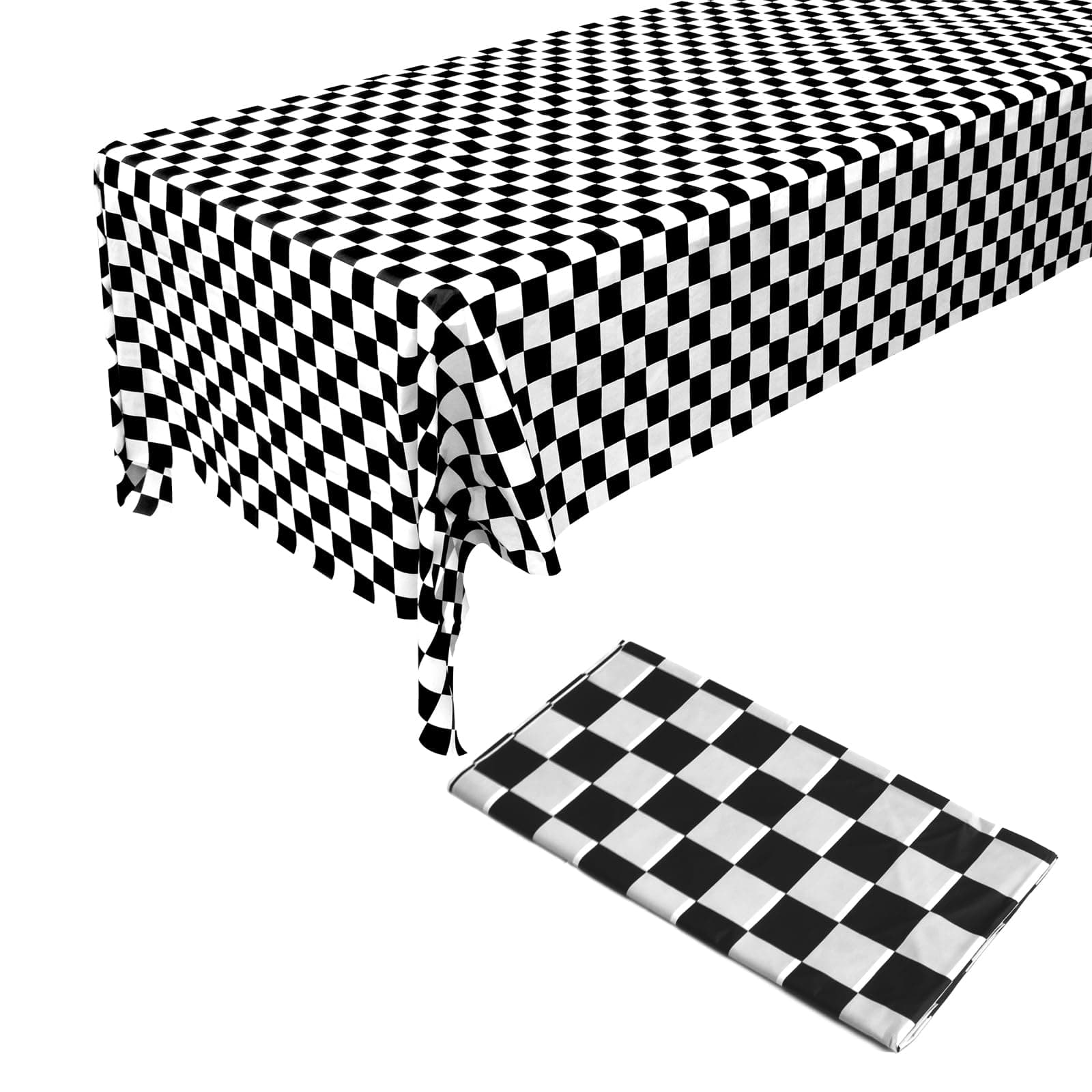 108" X 54" Black and White Rectangular Checkerboard Table Cloth Disposable Plastic Tablecloth for 8ft Long Rectangle Tables, Waterproof Table Covers for Party Supplies,Picnic,Birthday Party Decor