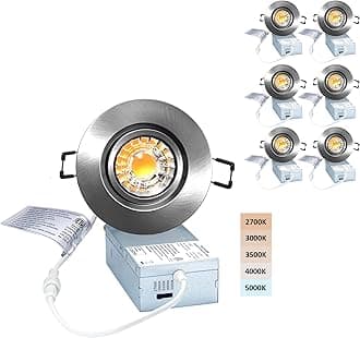 Premium Canless Recessed Gimbal Downlight Rotatable-Spotlight 5 CCT Eyeball Ceilling Potlight, Dimmable Lights Fixture with Junction Box, 8W CCT Adjustable (Brushed Nickel, 3 Inch)