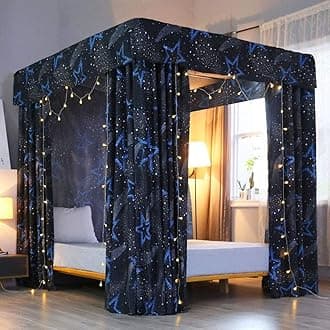 Mengersi Solid Four Corner Post Canopy Bed Curtain Bed Drapes (Full, Star)