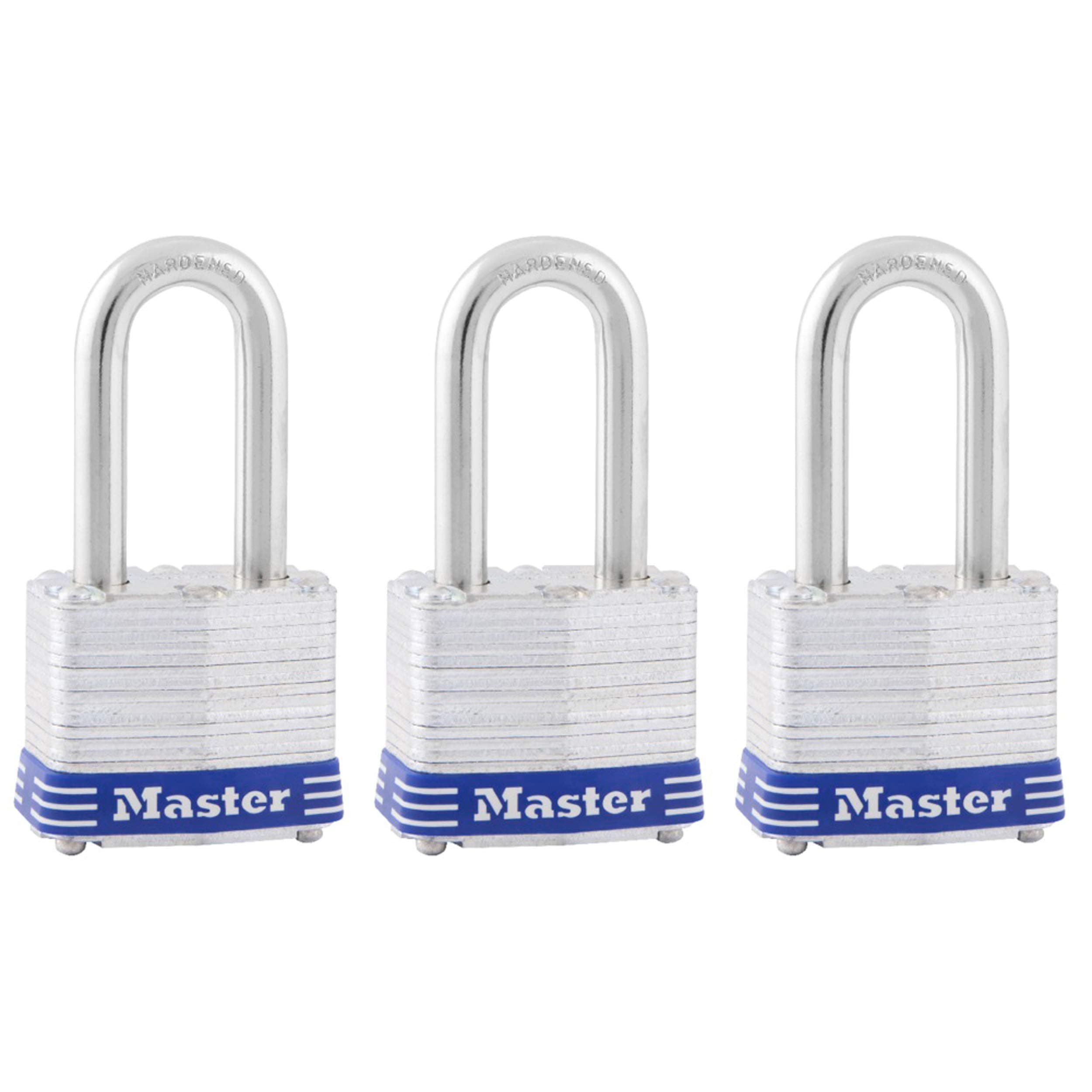 Master Lock Outdoor Padlocks, Lock Set with Keys, Keyed Alike Padlocks with Long Hardened Shackles that Resist Cutting for Gates, Sheds, Fences, 3 Pack, 3TRILF