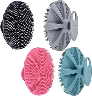 INNERNEED Food-Grade Soft Silicone Body Scrubber Shower Brush Handheld Cleansing Skin Brush, Gentle Exfoliating and Lather Well (Pack of 4)