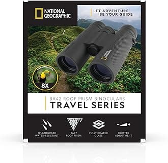 National Geographic 8×42 Binoculars – 8× Magnification, 42 mm Objective, Waterproof Roof‑Prism, Rubber Armoured, Wide Field, Includes Case & Strap