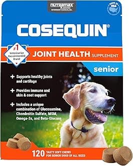 Nutramax Cosequin for Senior Dogs Joint Health Supplement, Contains Glucosamine, Chondroitin, MSM, Omega-3s and Beta-Glucan, Supports Joint, Skin and Coat, Immune Health, Soft Chews, 120 Count