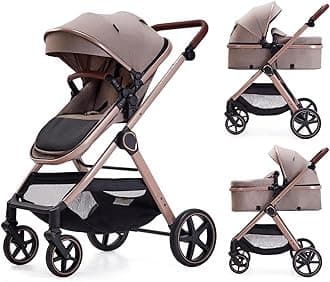2 in 1 Baby Stroller, Newborn Infant Toddler Convertible Pram Stroller for 0-36 Months Old Babies (Beige)