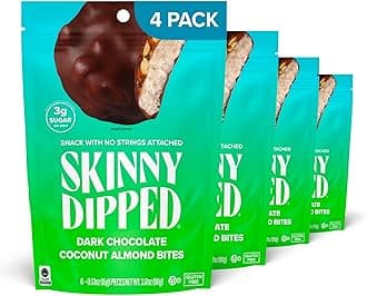 - Dark Chocolate Coconut Almond Bites, Low Sugar Chocolate Coconut Bar, 3.17oz Resealable Bags, Pack of 4 (24 Bites Total)