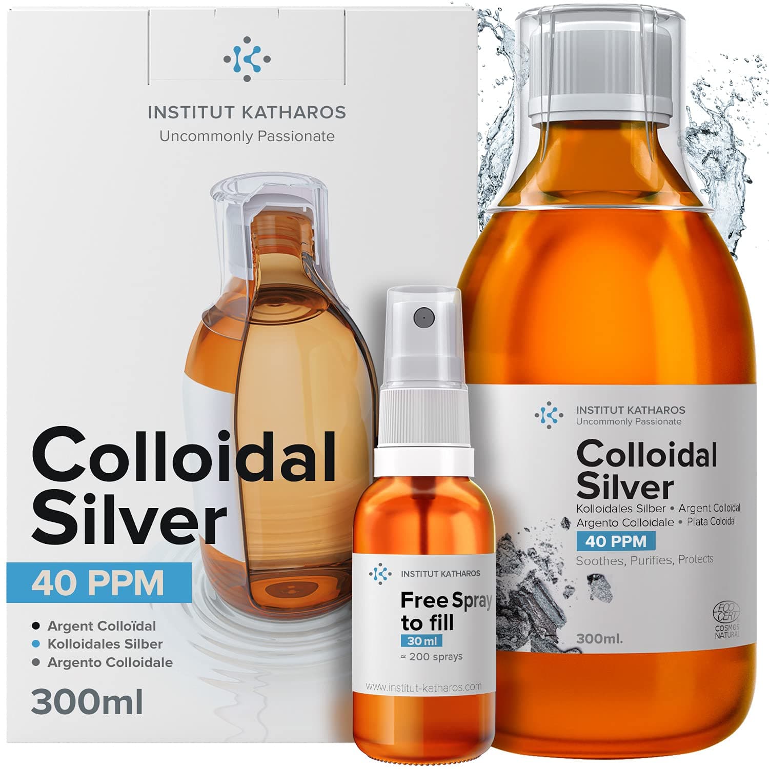 Premium Colloidal Silver 40ppm 10 fl oz ● Optimal Concentration Formula, Smaller Particles, Better Results ● Laboratory Certified ● Liquid Silver Made in EU ● Free Spray Bottle to Fill & Ebook