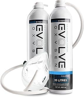 EVOLVE 35-Litre Pure Oxygen Canister with Mask and Tube | Portable Oxygen Can | Ideal for Home Use and Outdoor Activities | Designed by Firefighters | Made in Britain | Pack of 2