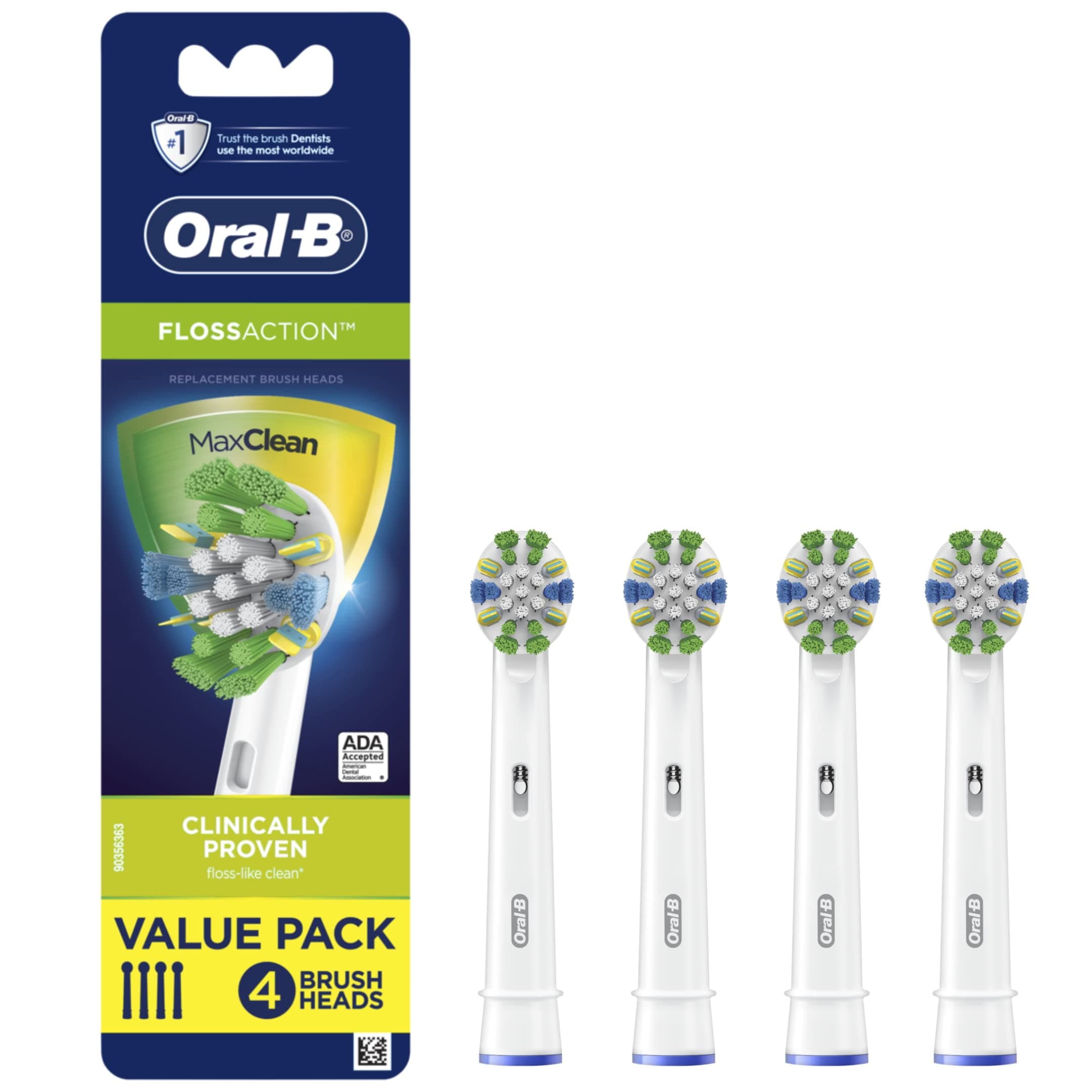 FlossAction Electric Toothbrush Replacement Brush Heads, 4ct