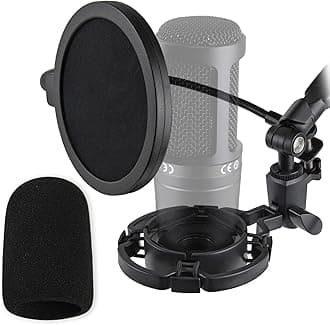 AT2020 Shock Mount with Pop Filter and Foam Windscreen, Noise Reduction Microphone Shock Mount Mic Holder for Audio Technica Mic