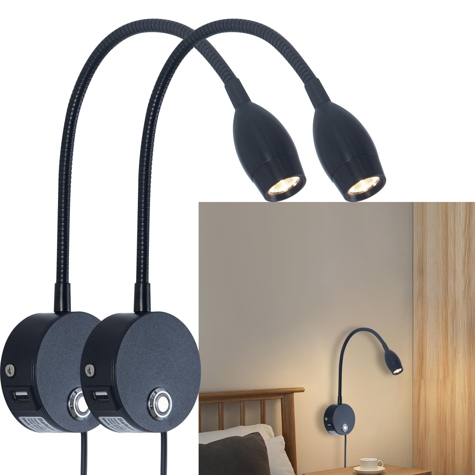 2PCS LED Reading Light, (Warm Light) Gooseneck Wall Light Wall Mount Lighting Touch Control Sconce Dimmable LED Light Bedside LED Lamp Night Light Sconce Bedroom Night Light for Reading in Bed