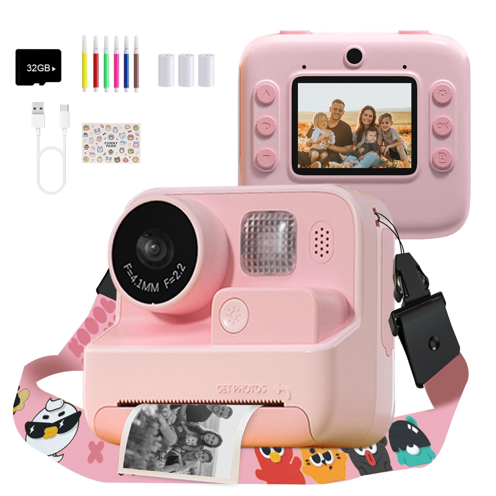 Mafiti Kids Camera Instant Print, 48MP Digital Camera with Zero Ink, Selfie 1080P Video Camera with 32G TF Card, Toys Gifts for Girls Boys Aged 3-12 for Christmas/Birthday/Holiday (pink)