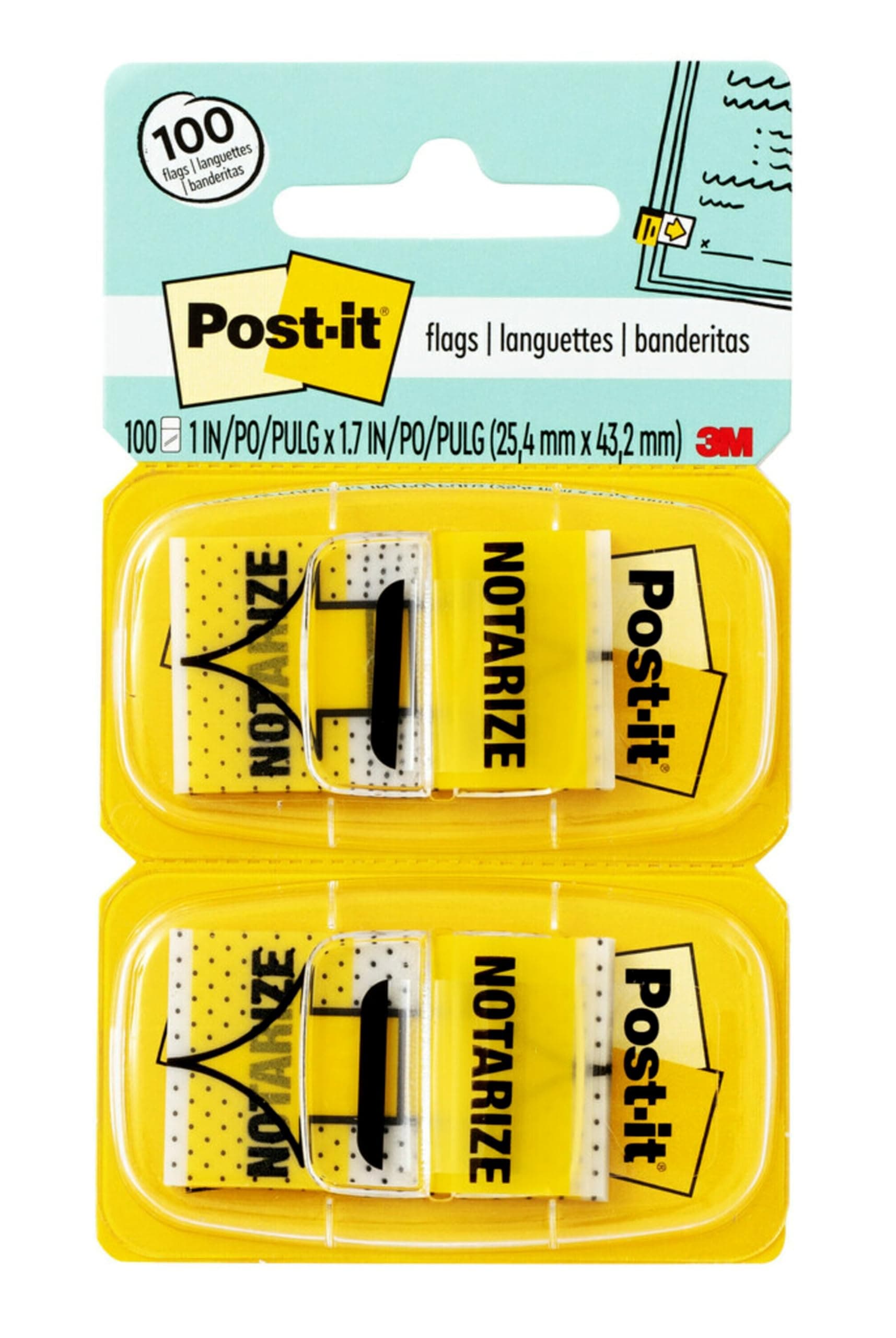 Notarize Flags, 50/Dispenser, 2 Dispensers/Pack, 1 in Wide, Yellow (680-NZ2)