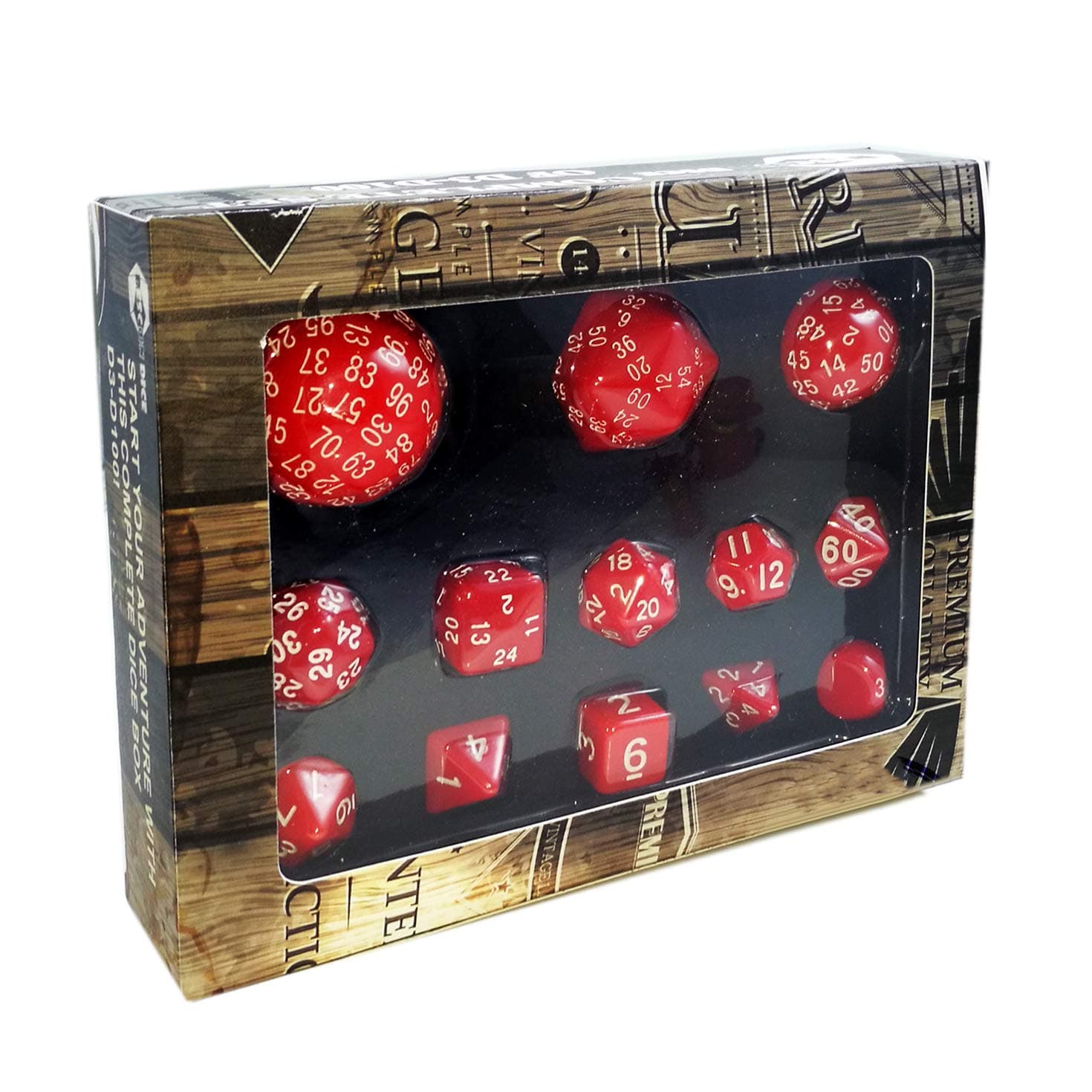 Bescon Complete Polyhedral Dice Set 13pcs D3-D100, 100 Sides Dice Set Opaque Red