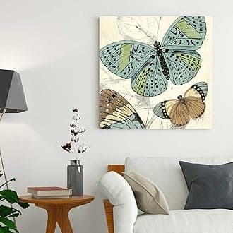 PAINTINGMANTRA Butterfly Theme Canvas Painting for Living Room, Home Decor Wall Hangings for Interior Decoration (Set of 1, Size - 22x22 Inch), Green