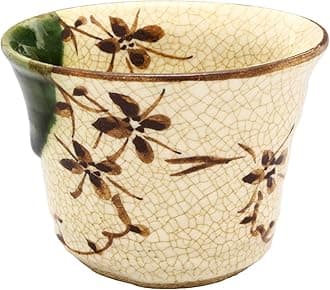 Seto Ware 007-0022 Rokubei Kato Soba Boar Mouth Approx. Diameter 3.5 x Height 2.8 inches (9 x 7 cm), Oribe Flower Ivy, Made in Japan