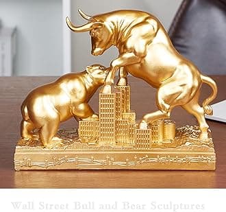AETVRNI Bull and Bear Statue Wall Street Bull Statue – Ideal Stock Market Gift for Men Office Decoration Wall Street Bull Vs Bear Home Decor Stock Market, Gold