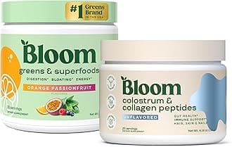 Bloom Nutrition Superfood Greens Powder, Digestive Enzymes with Probiotics and Prebiotics, Gut Health, Bloating Relief, Orange Passionfruit + Bovine Colostrum Powder | Pure 40% IgG Premium Colostrum