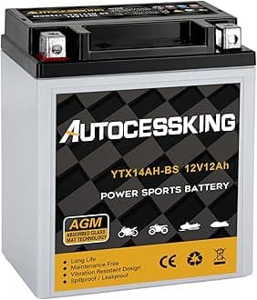 YTX14AH-BS 12V 12Ah Battery, Rechargeable Sealed AGM Battery Maintenance Free Powersport Replacement Battery for Motorcycle, ATV and Scooter