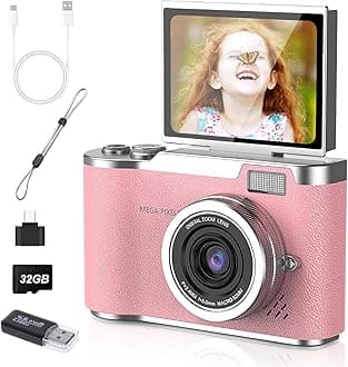Pink Kids Digital Camera with 2.4-Inch Screen 180° Flip Lens Video Recorder Durable Design for Boys & Girls (DDC-21)