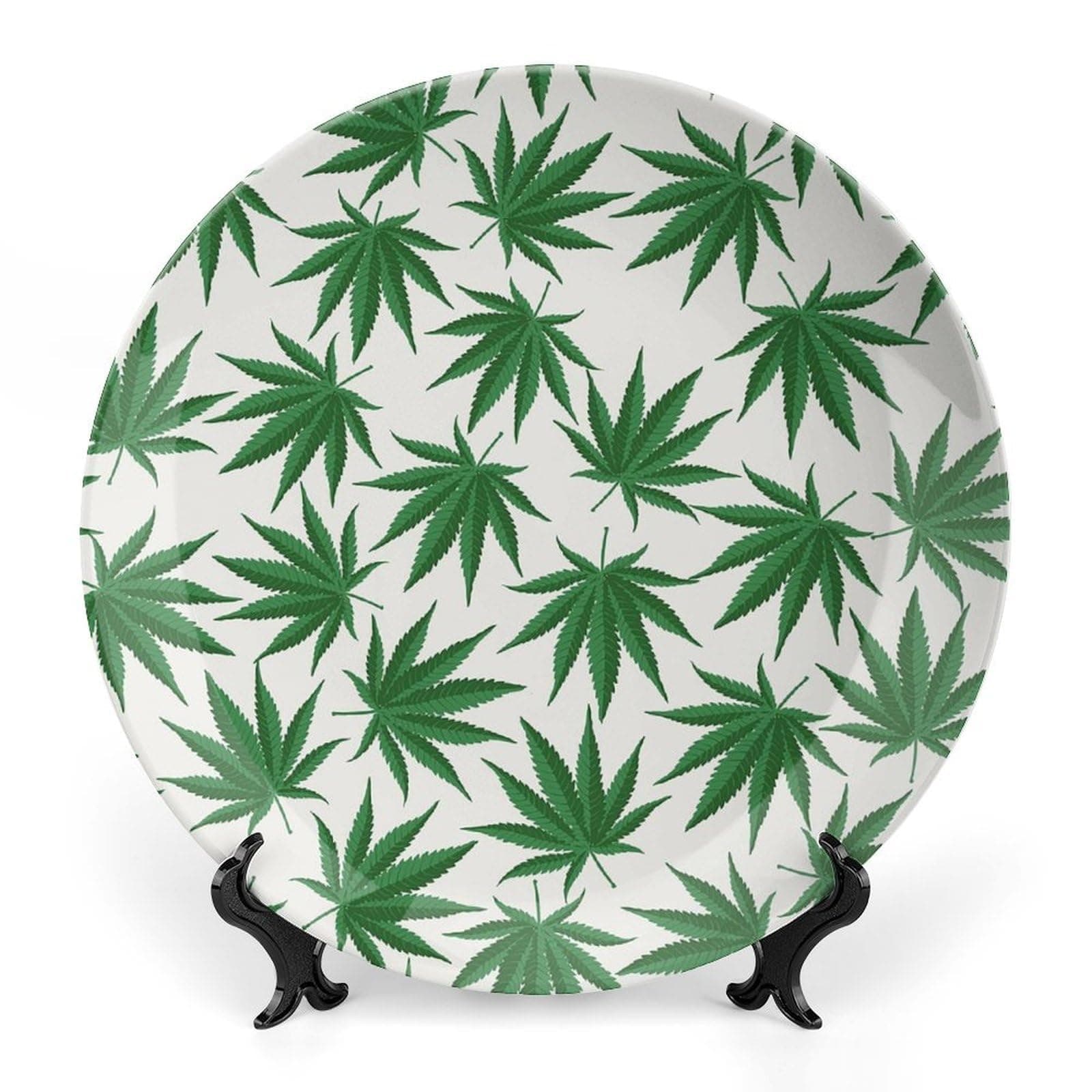 Marijuana Weed Leafs 6inch Ceramic Display Plates with Display Stand Decoration Household Commemorative Plates