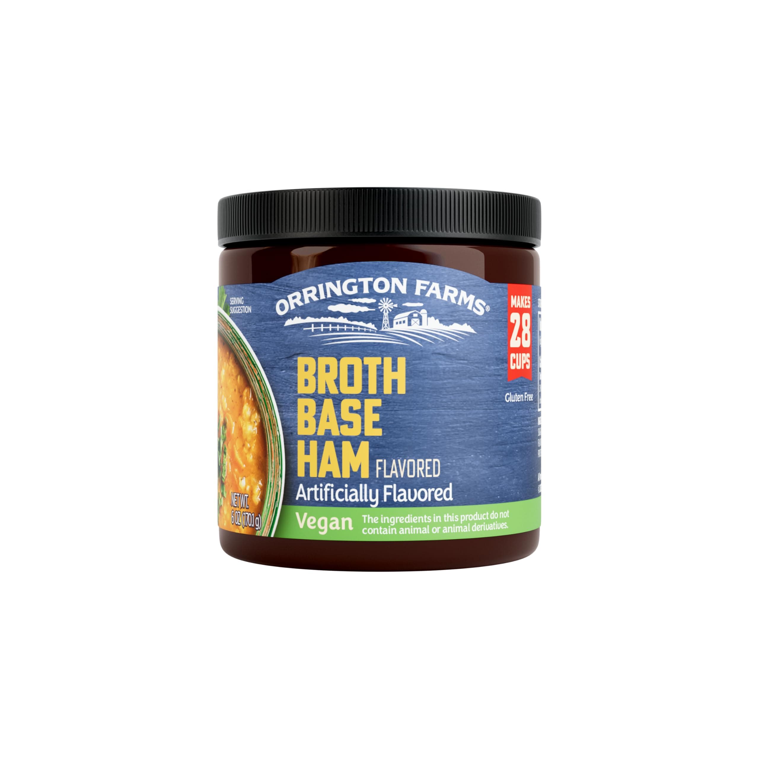 Orrington Farms Vegan Ham Falvored Broth Base, Bring Flavor to Your Favorite Soups & Stews, Gluten Free, Vegetarian Friendly, Easy-to-Use, 6oz Jar