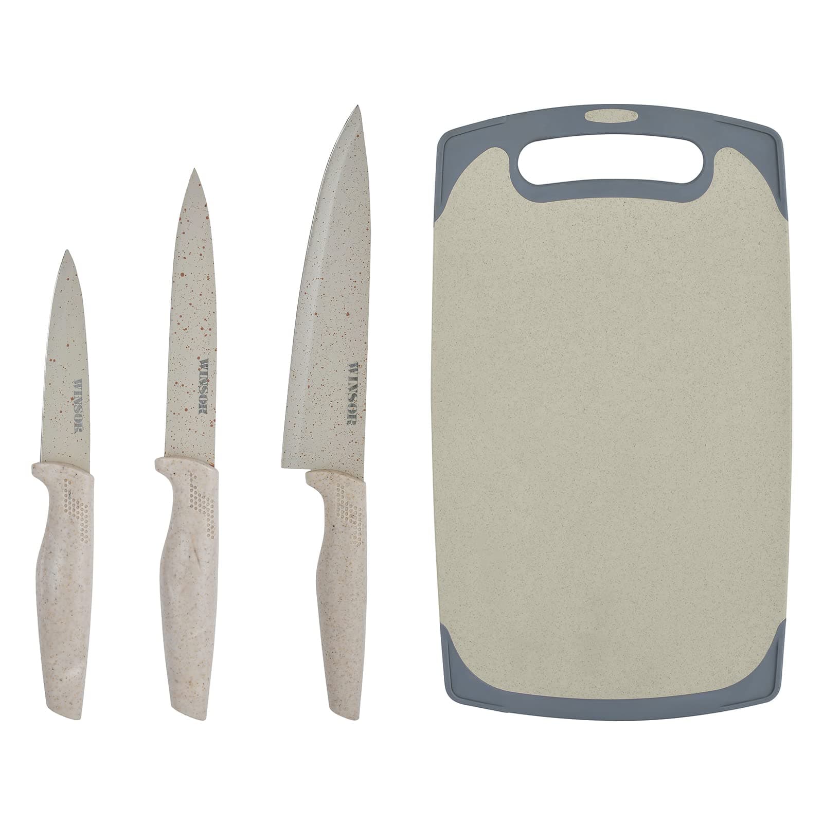 CUTTING BOARD WITH KNIFE SET - CREAM
