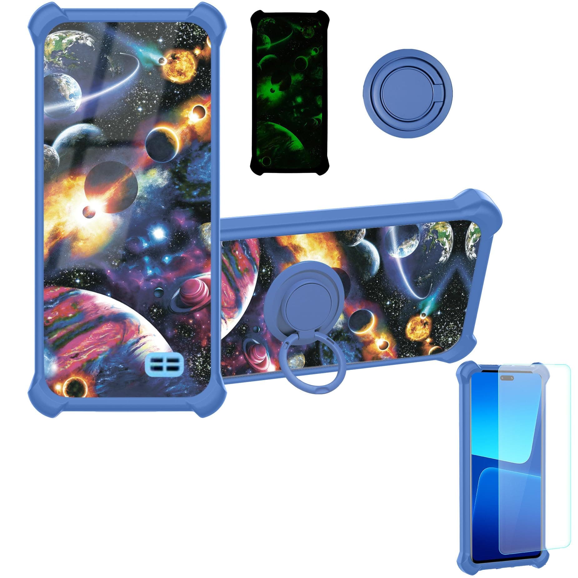 Aroepurt Case For G-MEE PLAY 3 Case Compatible with G-MEE PLAY 3 Phone Case Cover [with Tempered Glass Screen Protector][Hard PC + Soft Silicone][Ring Support] [Luminous Effect] YGL-XQ