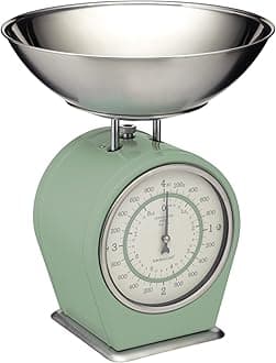 KitchenCraft Living Nostalgia Mechanical Kitchen Scales, Retro Traditional Weighing Scale 4 kg (8 lbs), 25 x 25 x 3 cm, English Sage