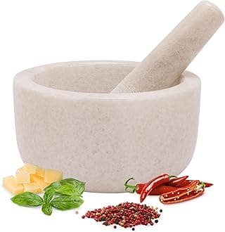 H&S Alliance Mortar and Pestle Set - Premium Stone Pestle and Mortar Grinder - Spice Herb Small Grinder for Kitchen - Pesto Guacamole Maker - 18cm (7.1") Diameter - White Marble