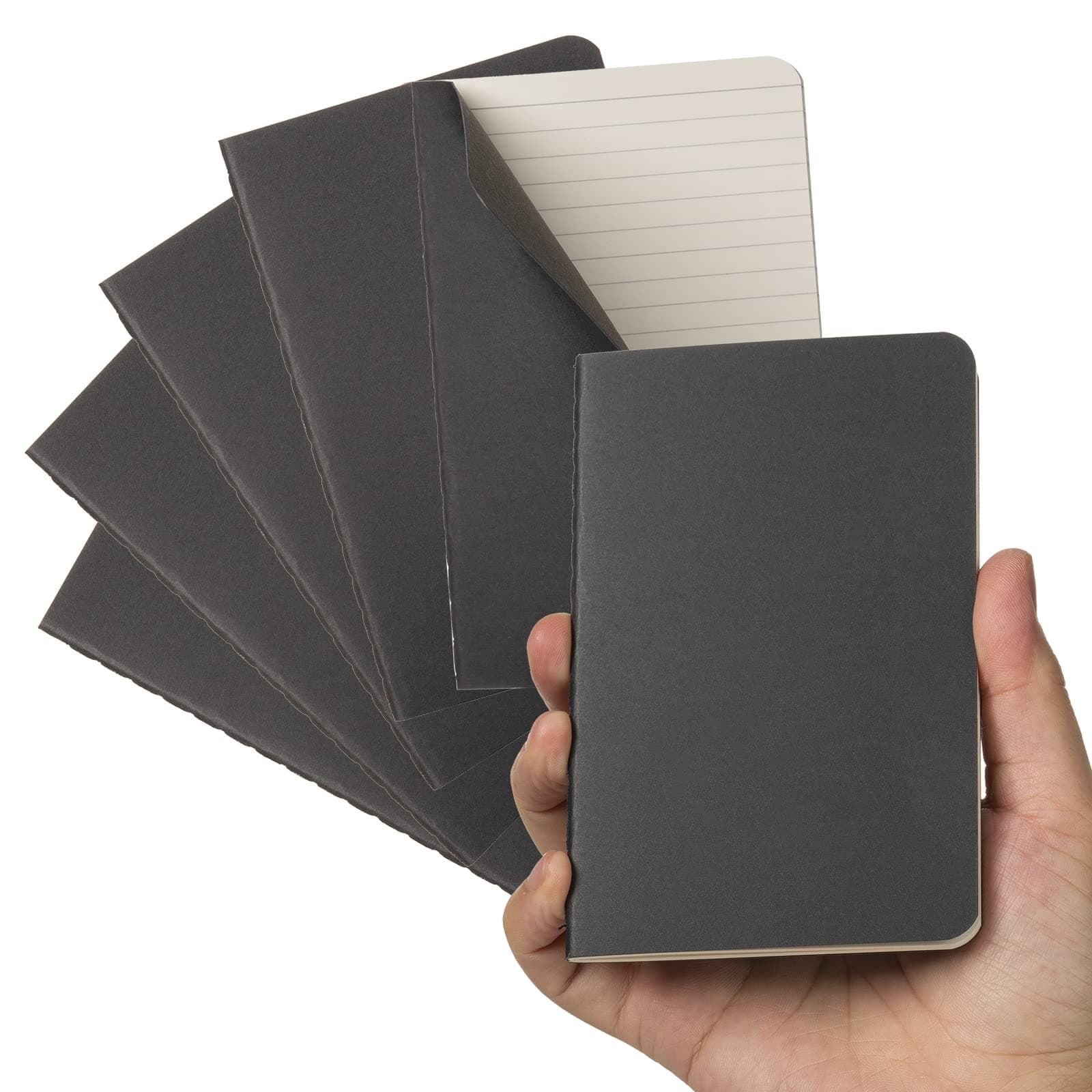Pocket Notebook, 6 Pack Mini Notebooks 3.5" x 5.5" (90x140mm), Black Cardstock Cover Memo Notepad for Men, Women, Kids, Travel - 30 Sheets/60 Lined Pages