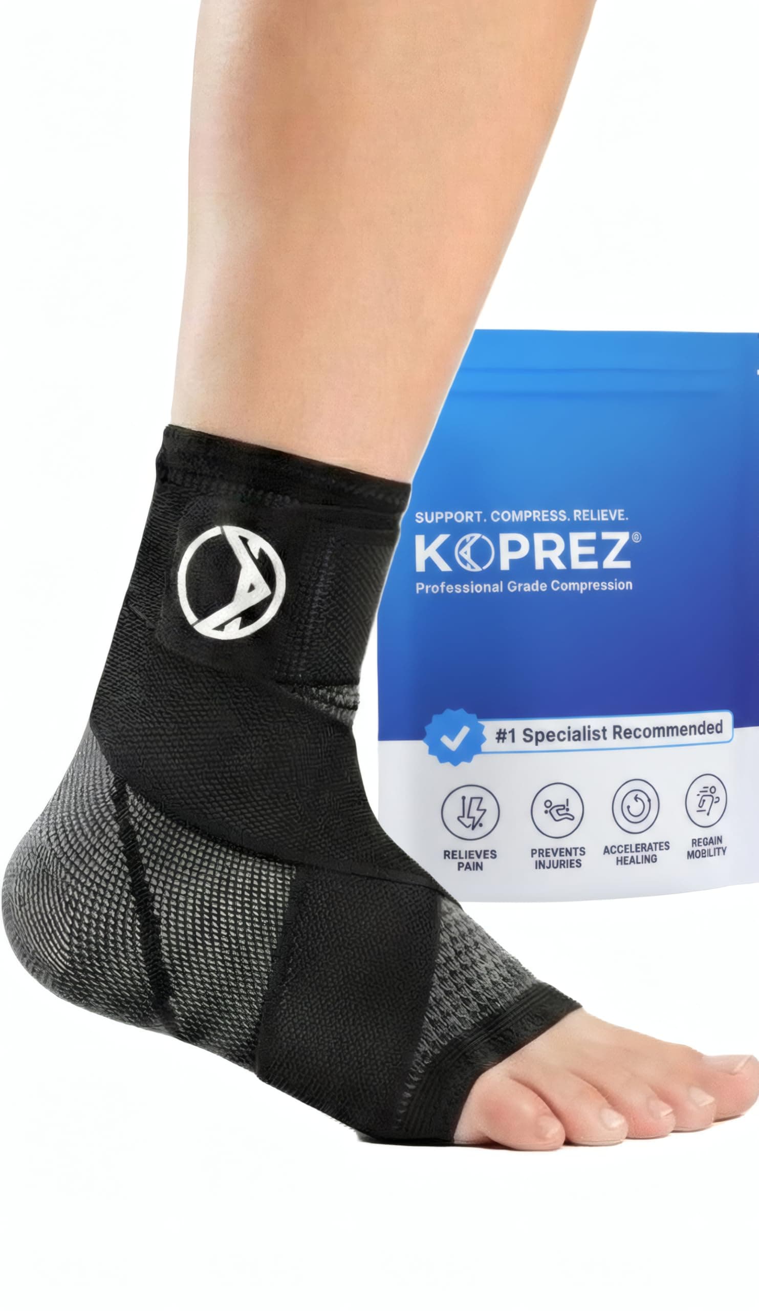 Unisex Ankle Compression Sleeve, Large, Black, Single