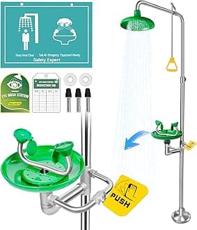 Huanyu Emergency Shower and Eyewash Station Safety Shower Eye Wash Station 304 Stainless Steel Commercial Eye Wash Kit with Emergency Sign Hospital Factory (1104)