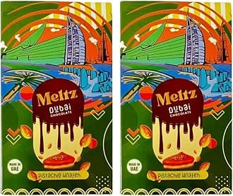 Meltz Premium Pistachio Knafeh Dubai Chocolate Bar 75g - Chocolate De Dubai - Loaded With Crunchy Roasted Kataifi Knafeh and Italian Pistachio Cream (Count 2)