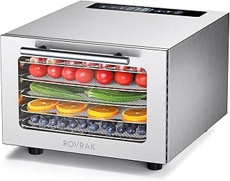 ROVRAk Food Dehydrator Machine 5-Tray Stainless Steel Dehydrator for Jerky, Fruit, Meat, Dog Treats, Adjustable Timer, Digital Temperature Control (67 Recipes)