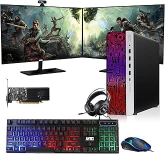TechMagnet HP G3 Gaming Desktop PC,Intel Core i7 6th Gen,GT 1030 Graphics,16GB RAM,240GB SSD|2TB HDD,RGB Keyboard Mouse,RGB Headphone,Webcam,New Dual MTG 24 inch Monitor Windows 11(Renewed)