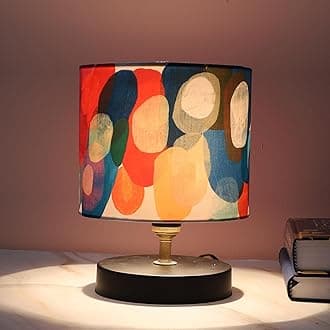tu casa Table Lamp with Abstract Printed Satin Shade | Black Metal Base Bedside & Night Lamp for Bedroom, Living Room, Study Table, Home Décor & Gifting