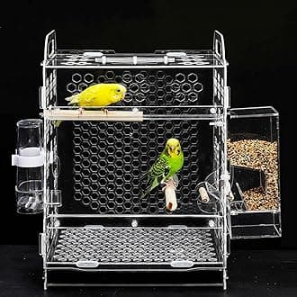 Bird cage Pet Bird Cage Acrylic Breathable Bird House Parrot Tiger Skin Breeding Cage with Bird Accessories Cage Bird's nest (Color : Set Meal)