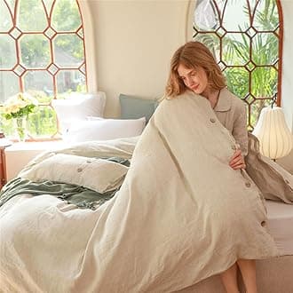 Simple&Opulence 100% Linen Duvet Cover Set 2pcs with Coconut Button Closure Natural French Washed Flax Solid Color Soft Breathable Farmhouse Bedding - Linen, Twin Size