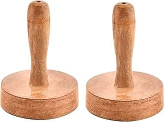 PTR Wooden Paratha Presser, Roti Fluffer, Seker, Masher - Perfect Kitchen Tool for Making Delicious Parathas and Mashing Pav bhaji and Vegetable - (Set of 2)
