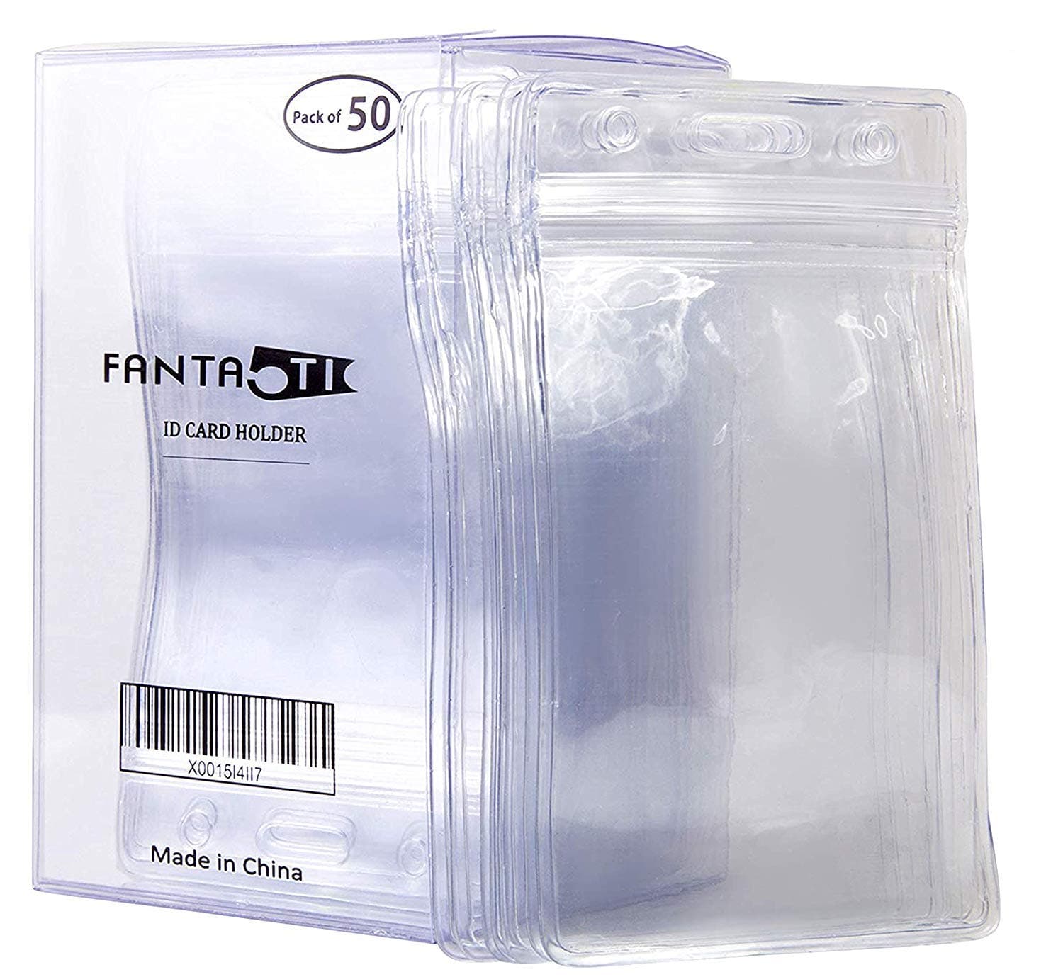 50 Pack Extra Thick ID Card Badge Holder, Vertical Hanging Card Holder with Zipper, Type Resealable Bulk Nametag Holders, Clear PVC, Waterproof Sleeve Pouch
