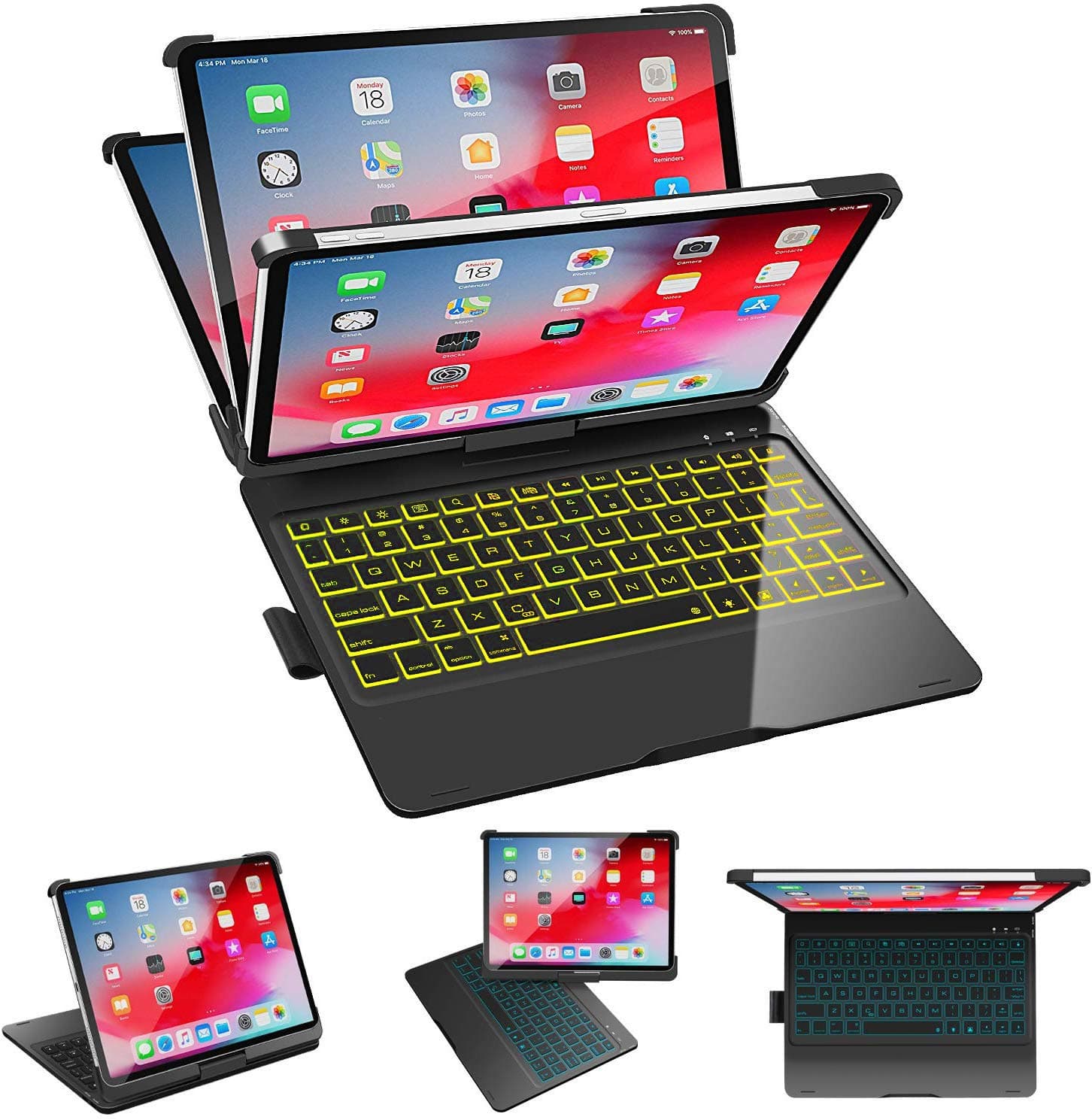SZILBZ iPad Pro 11 Keyboard Case 2018,Wireless Bluetooth Keyboard,360 Rotatable and 180 Flip,Thin & Light,Auto Sleep/Wake up,7 Colors Backlight【Support Apple Pencil 2nd Gen Charging】 (Black)